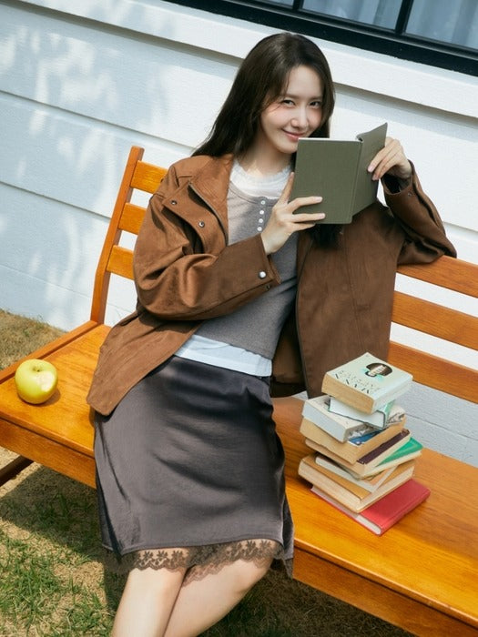 Wconcept_Depound satin lace skirt - dark brown