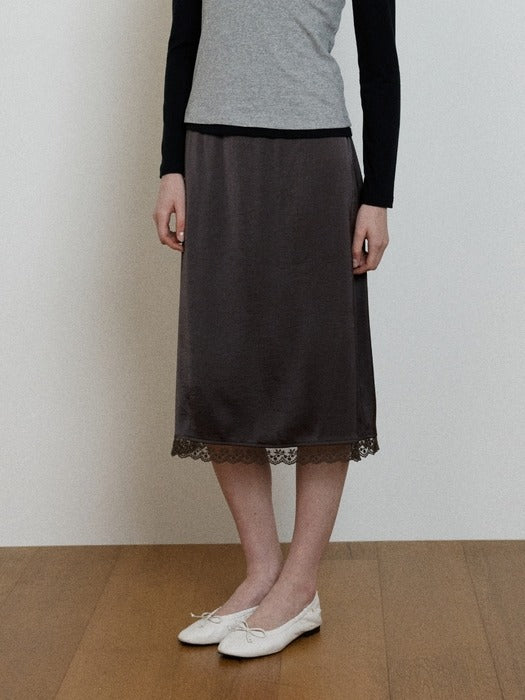 Wconcept_Depound satin lace skirt - dark brown