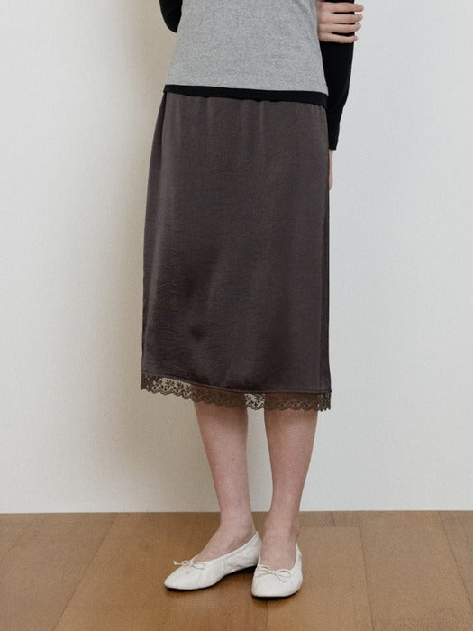 Wconcept_Depound satin lace skirt - dark brown