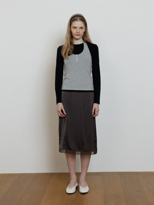 Wconcept_Depound satin lace skirt - dark brown