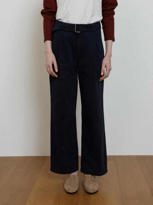 Wconcept_Depound belted tuck pants - navy