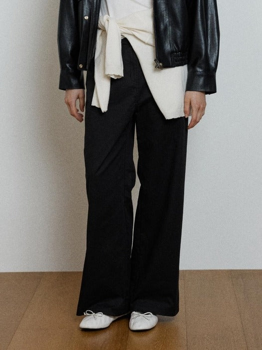 Wconcept_Depound cotton back banding pants - black