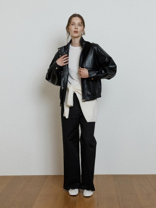 Wconcept_Depound cotton back banding pants - black