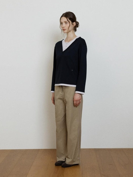 Wconcept_Depound cotton back banding pants - beige