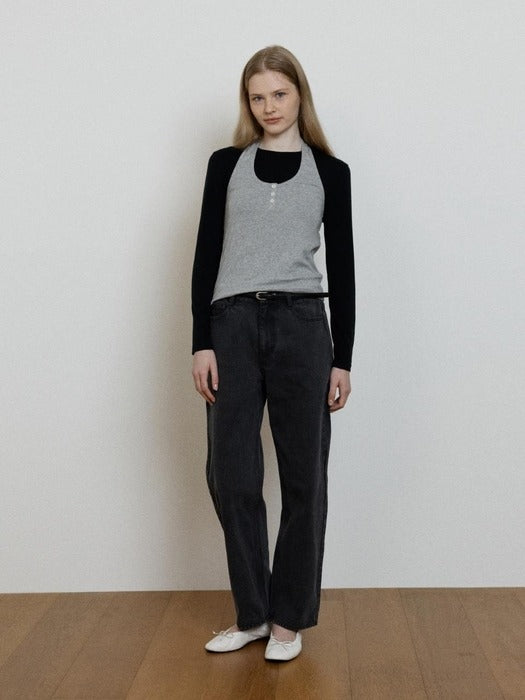 Wconcept_Depound classic semi wide denim pants - black