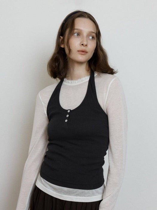 Wconcept_Depound ribbed halter neck top - charcoal