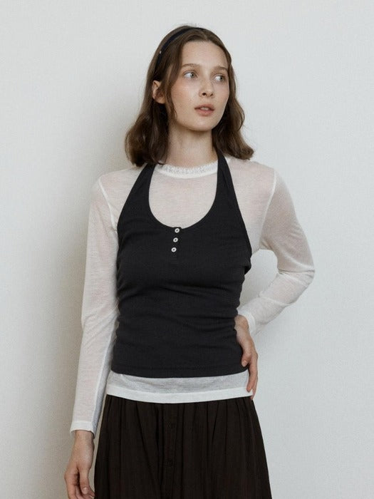 Wconcept_Depound ribbed halter neck top - charcoal