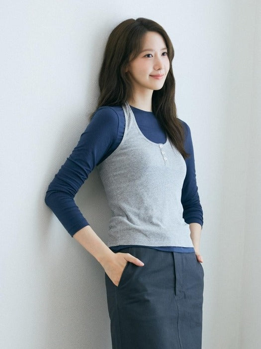 Wconcept_Depound ribbed halter neck top - melange grey