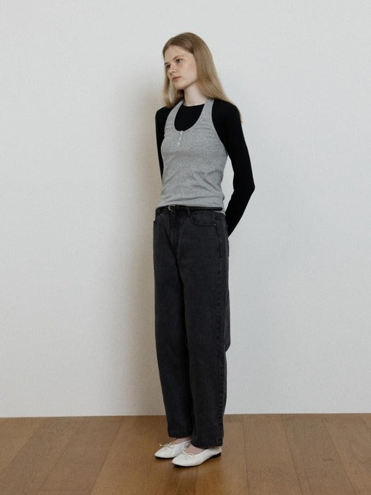 Wconcept_Depound ribbed halter neck top - melange grey