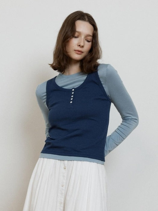 Wconcept_Depound ribbed henley neck sleeveless - navy