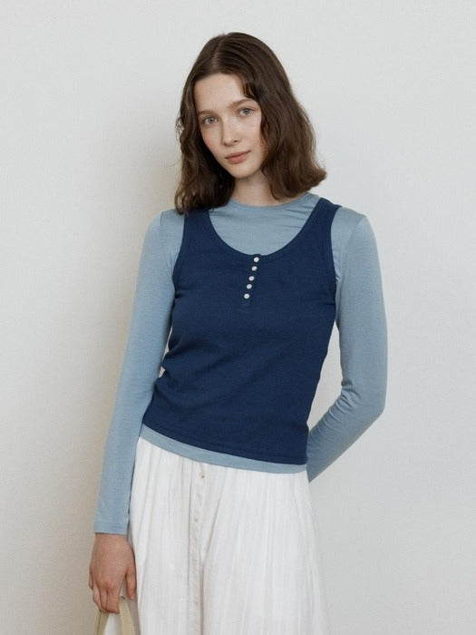 Wconcept_Depound ribbed henley neck sleeveless - navy