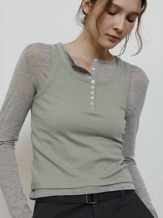 Wconcept_Depound ribbed henley neck sleeveless - mint