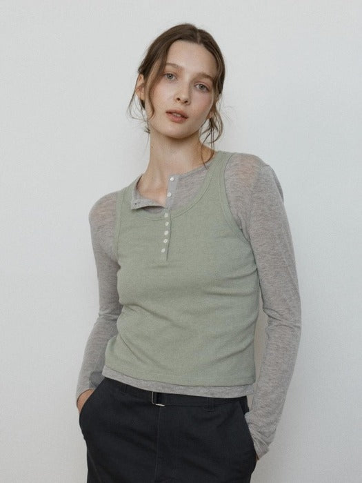 Wconcept_Depound ribbed henley neck sleeveless - mint