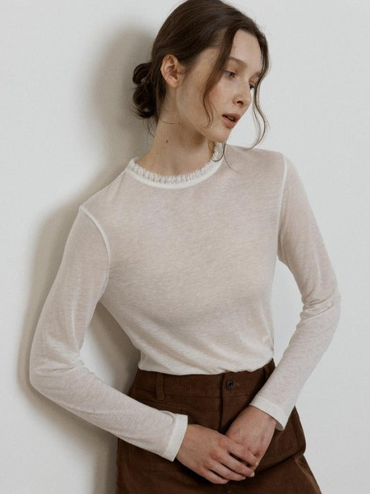 Wconcept_Depound lace trim wool t-shirt - white