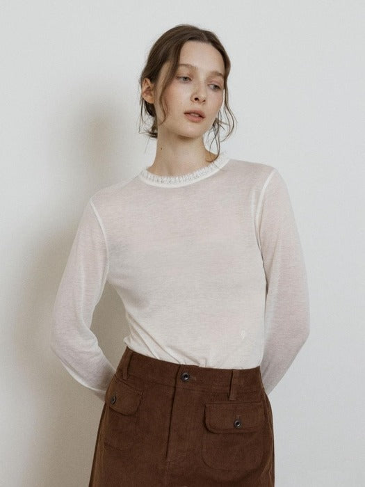 Wconcept_Depound lace trim wool t-shirt - white