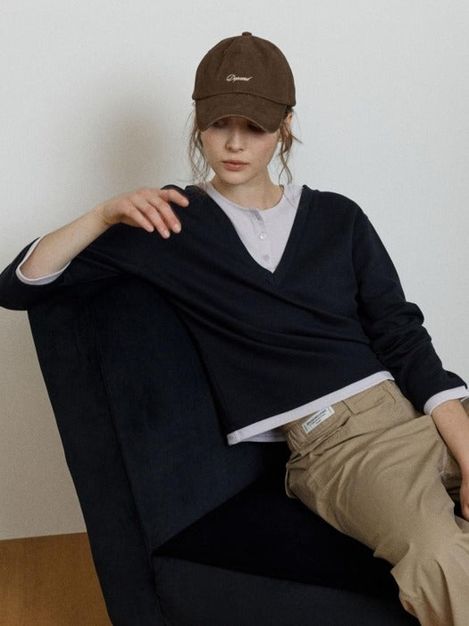 Wconcept_Depound layered henley neck t-shirt - navy