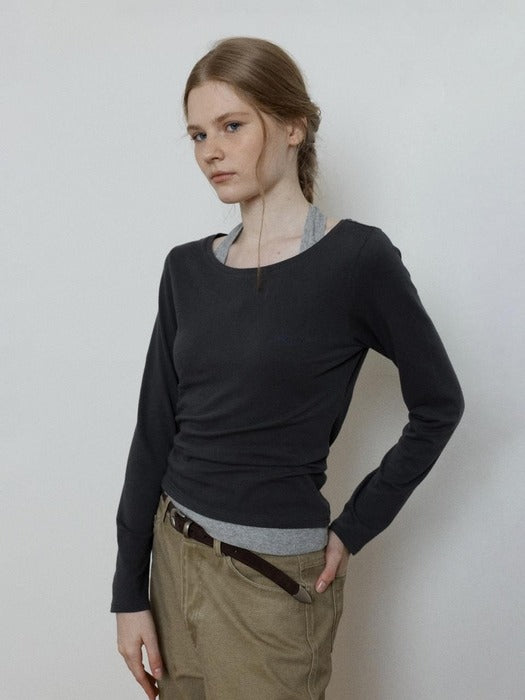 Wconcept_Depound boat neck t-shirt - charcoal