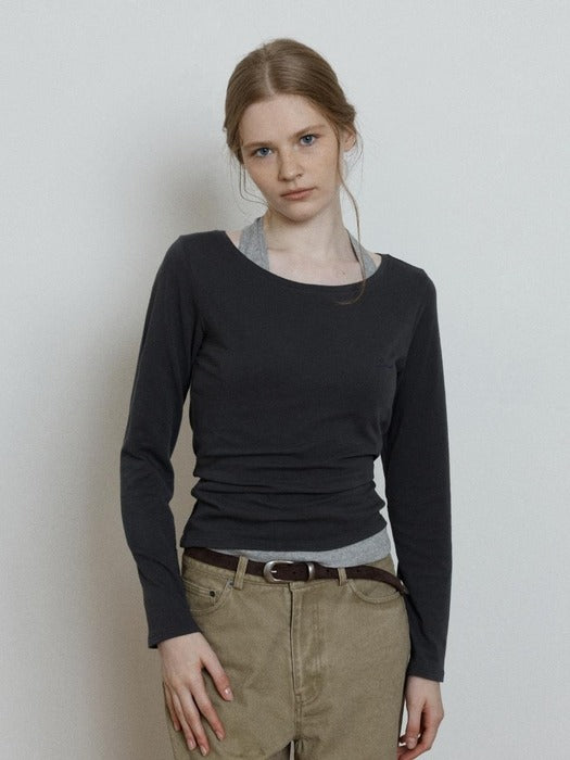 Wconcept_Depound boat neck t-shirt - charcoal