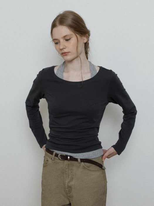 Wconcept_Depound boat neck t-shirt - charcoal