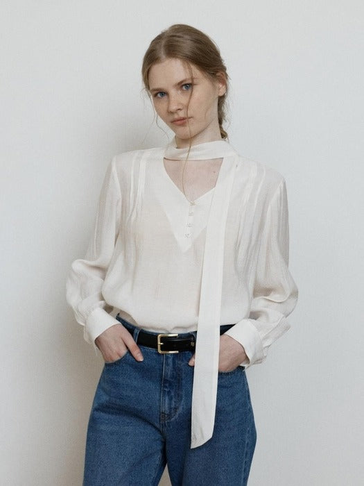 Wconcept_Depound v-neck tie blouse - ivory