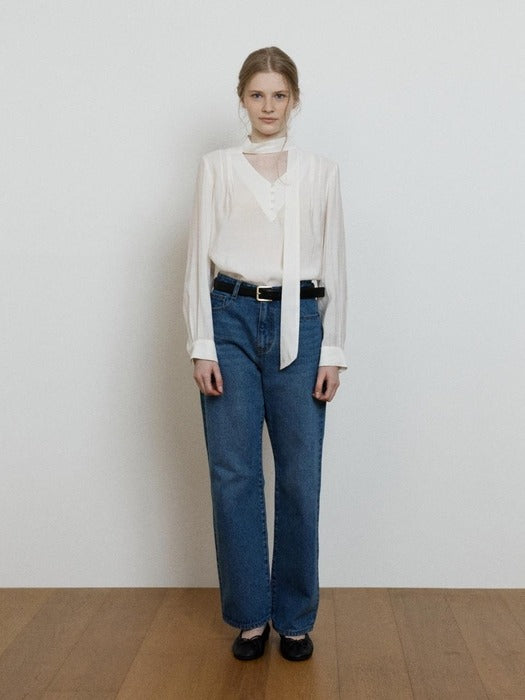 Wconcept_Depound v-neck tie blouse - ivory