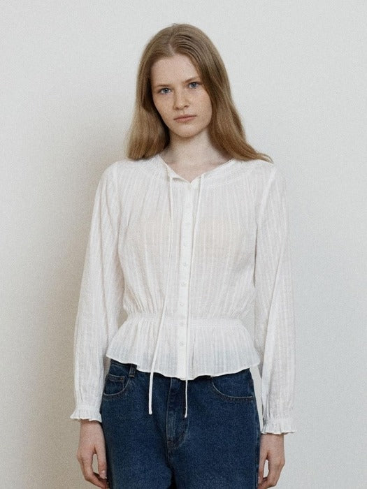 Wconcept_Depound smocked shirring blouse - ivory