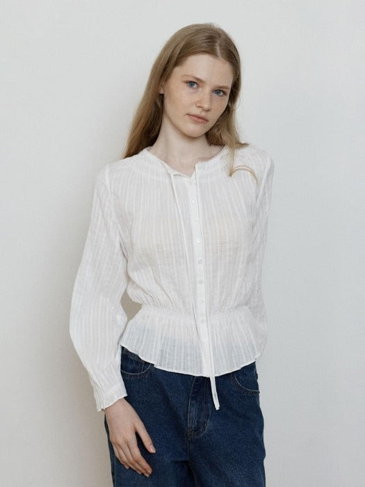 Wconcept_Depound smocked shirring blouse - ivory