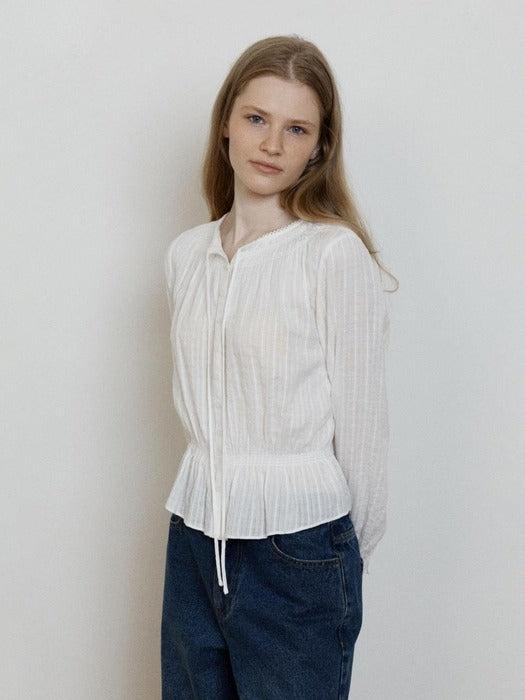 Wconcept_Depound smocked shirring blouse - ivory