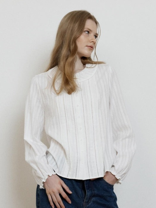 Wconcept_Depound textured frill pintuck blouse - off white