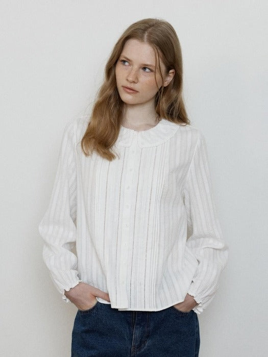 Wconcept_Depound textured frill pintuck blouse - off white
