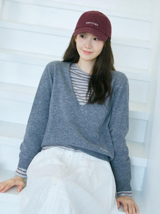 Wconcept_Depound wool deep v-neck pullover - melange grey