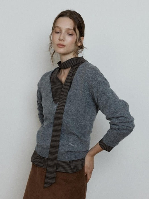Wconcept_Depound wool deep v-neck pullover - melange grey