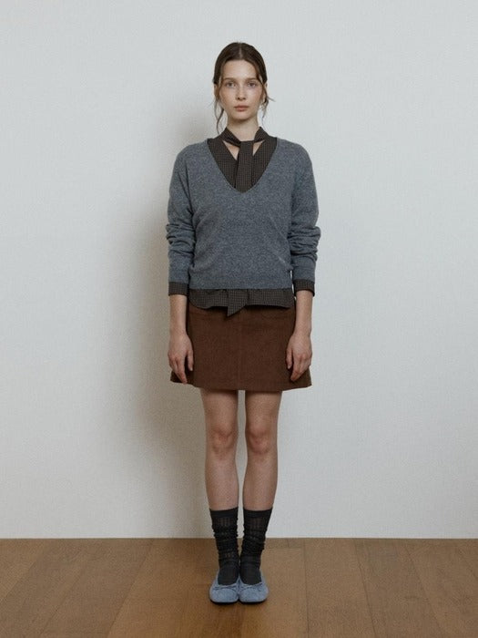 Wconcept_Depound wool deep v-neck pullover - melange grey