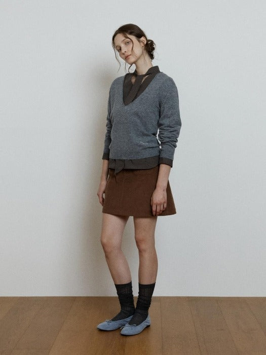 Wconcept_Depound wool deep v-neck pullover - melange grey