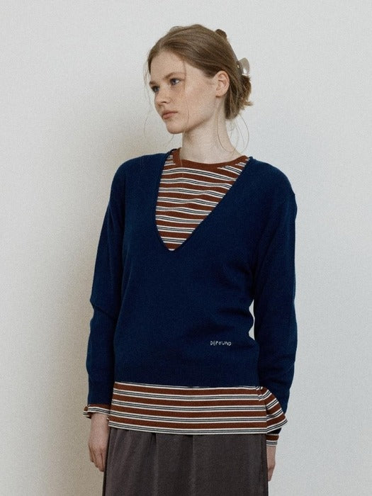 Depound wool deep v-neck pullover - blue
