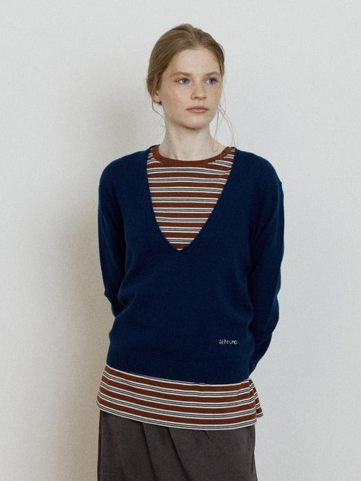 Depound wool deep v-neck pullover - blue
