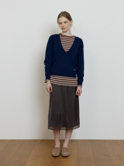 Depound wool deep v-neck pullover - blue