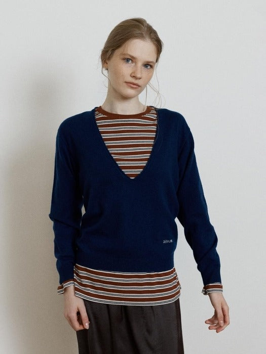 Depound wool deep v-neck pullover - blue