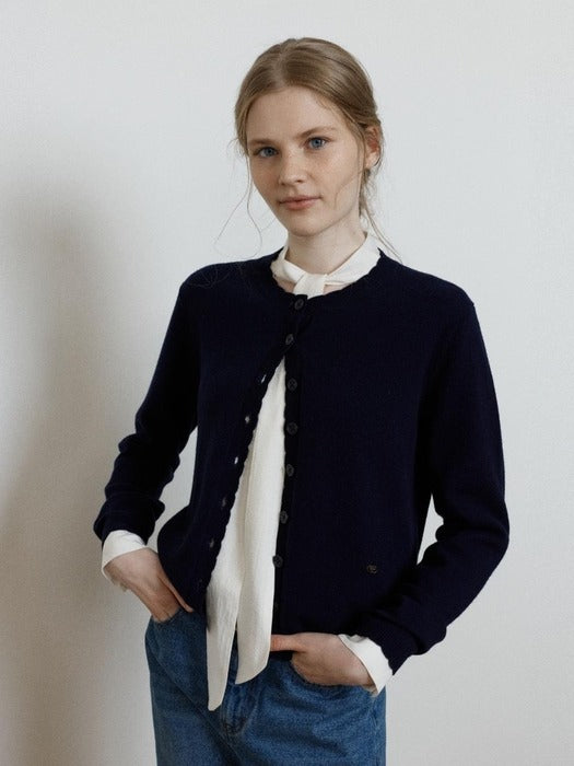 Depound cashmere blend scallop cardigan - navy