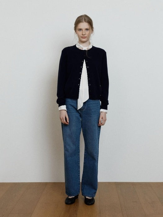Depound cashmere blend scallop cardigan - navy