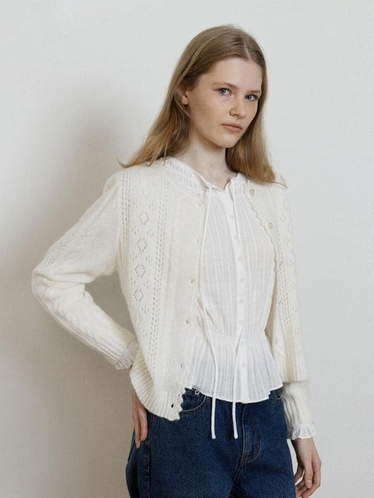 Depound alpaca pointelle knit cardigan - ivory