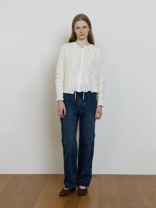 Depound alpaca pointelle knit cardigan - ivory