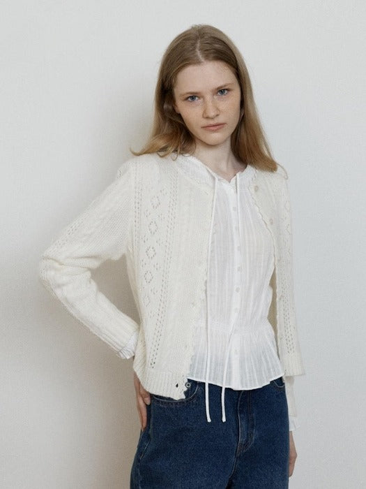 Depound alpaca pointelle knit cardigan - ivory