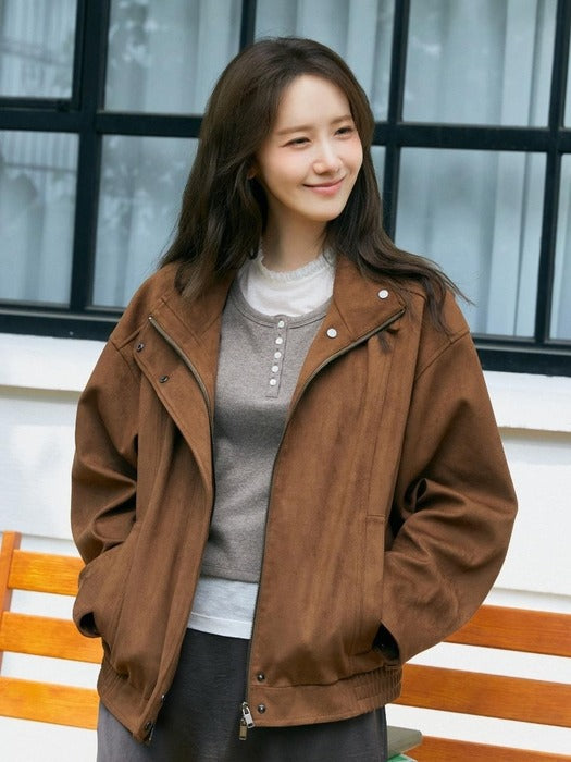 Wconcept_Depound high neck suede jacket - brown