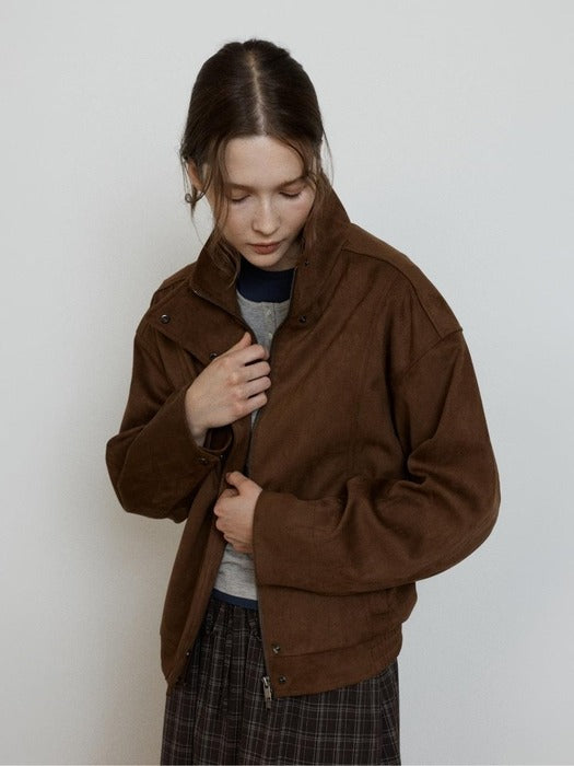 Wconcept_Depound high neck suede jacket - brown
