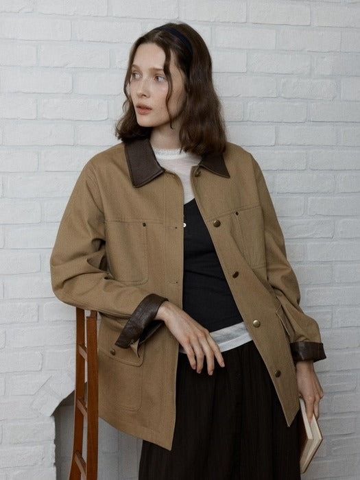 Wconcept_Depound leather collar cotton chore jacket - beige