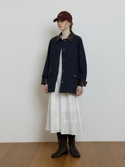 Wconcept_Depound leather collar cotton chore jacket - navy