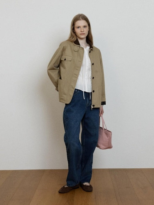 Depound corduroy collar work jacket - khaki beige