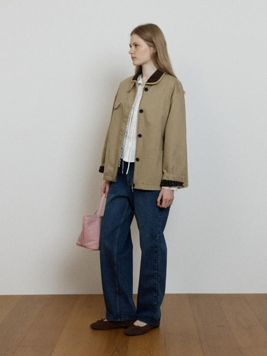 Depound corduroy collar work jacket - khaki beige