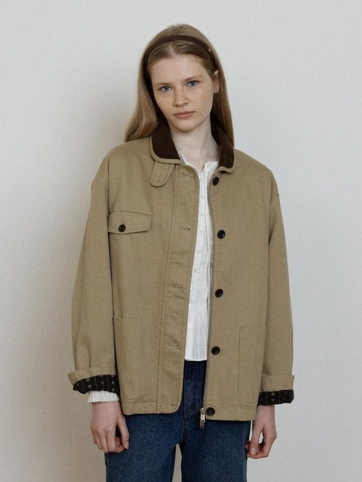 Depound corduroy collar work jacket - khaki beige